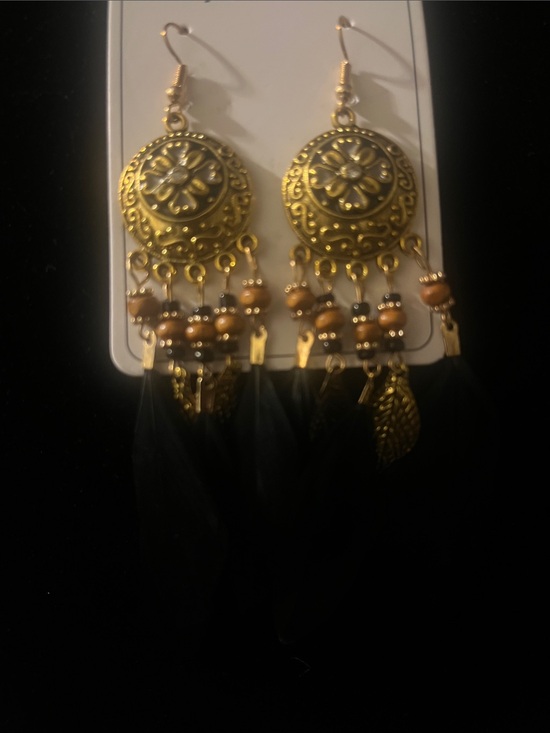 Jewelry - Gold Floral Filigree Feather Drop Earrings - Women Jewelry